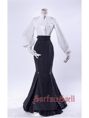 Surface Spell Fish Tail Striped Gothic Lolita Long Skirt